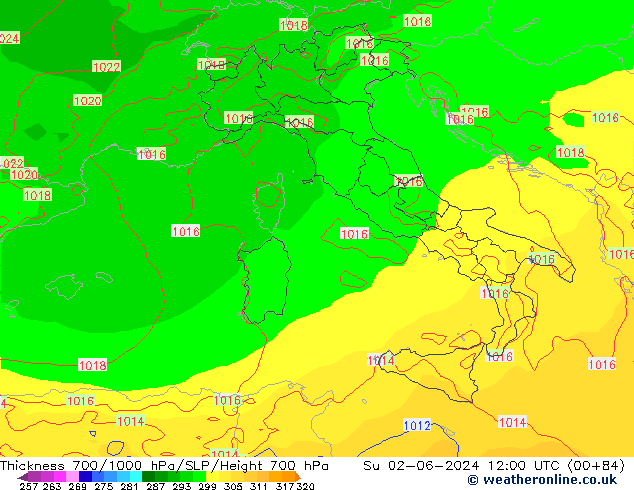 700-1000 hPa Kalınlığı ECMWF Paz 02.06.2024 12 UTC