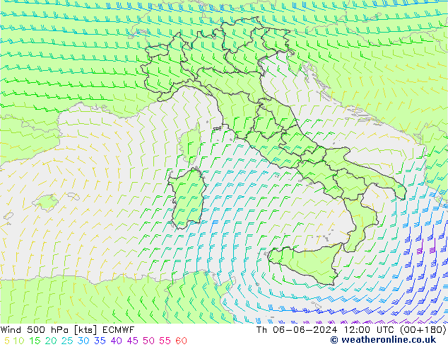 Vent 500 hPa ECMWF jeu 06.06.2024 12 UTC