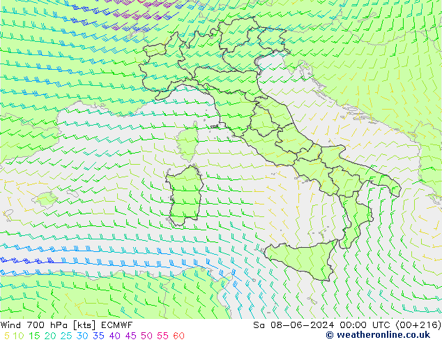 Vento 700 hPa ECMWF Sáb 08.06.2024 00 UTC