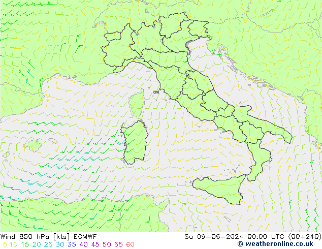 Wind 850 hPa ECMWF Su 09.06.2024 00 UTC