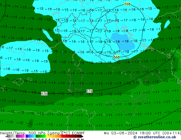 Z500/Yağmur (+YB)/Z850 ECMWF Pzt 03.06.2024 18 UTC