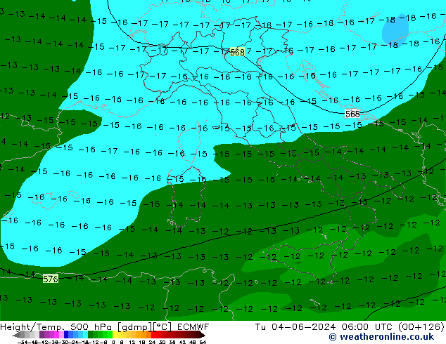 Z500/Rain (+SLP)/Z850 ECMWF Di 04.06.2024 06 UTC