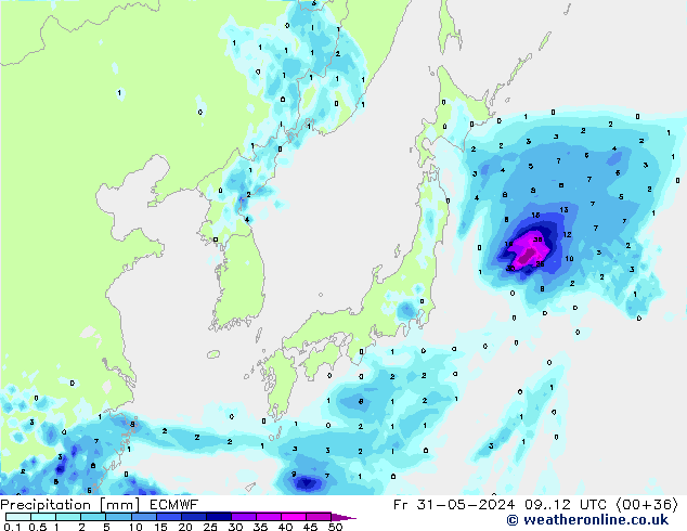 Neerslag ECMWF vr 31.05.2024 12 UTC