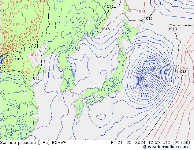 pressão do solo ECMWF Sex 31.05.2024 12 UTC