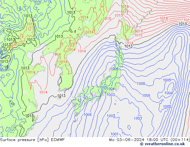 pressão do solo ECMWF Seg 03.06.2024 18 UTC