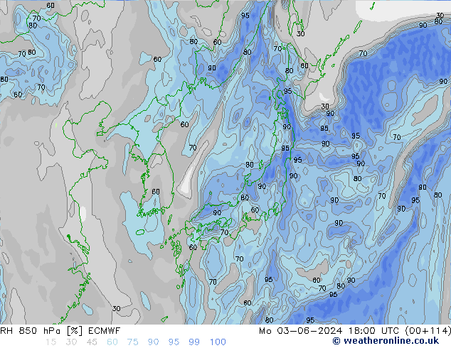 RH 850 hPa ECMWF Seg 03.06.2024 18 UTC