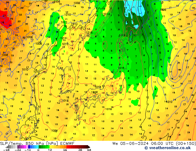 SLP/Temp. 850 hPa ECMWF We 05.06.2024 06 UTC