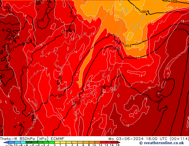 Theta-W 850hPa ECMWF Pzt 03.06.2024 18 UTC