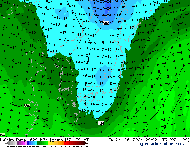 Z500/Yağmur (+YB)/Z850 ECMWF Sa 04.06.2024 00 UTC