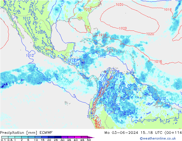 Srážky ECMWF Po 03.06.2024 18 UTC