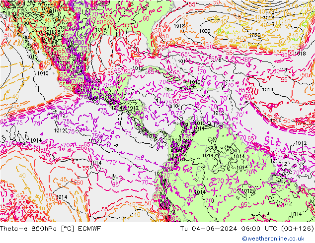 Theta-e 850hPa ECMWF Ter 04.06.2024 06 UTC