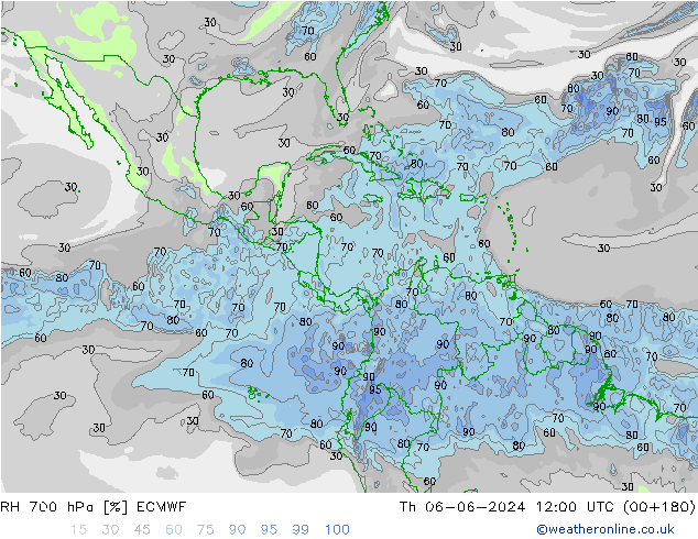 RH 700 hPa ECMWF Th 06.06.2024 12 UTC