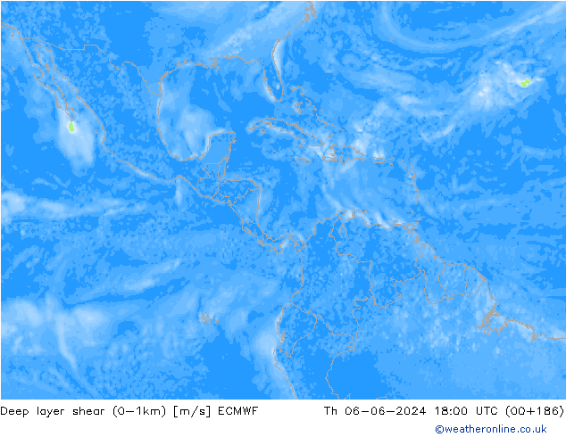 Deep layer shear (0-1km) ECMWF Do 06.06.2024 18 UTC