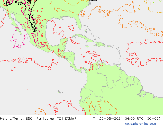 Hoogte/Temp. 850 hPa ECMWF do 30.05.2024 06 UTC