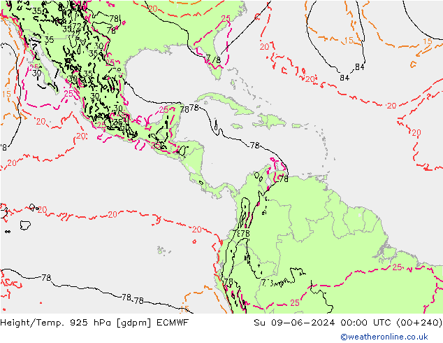 Height/Temp. 925 hPa ECMWF Su 09.06.2024 00 UTC