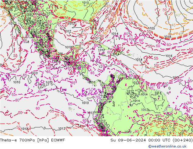 Theta-e 700hPa ECMWF Su 09.06.2024 00 UTC