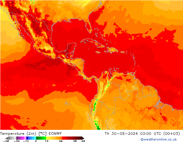 Temperatura (2m) ECMWF gio 30.05.2024 03 UTC