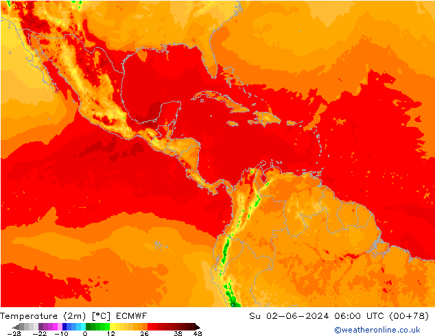 Temperature (2m) ECMWF Su 02.06.2024 06 UTC