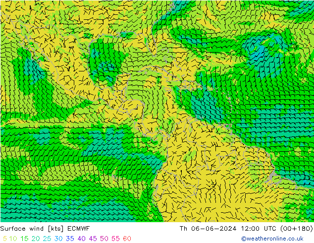 Rüzgar 10 m ECMWF Per 06.06.2024 12 UTC