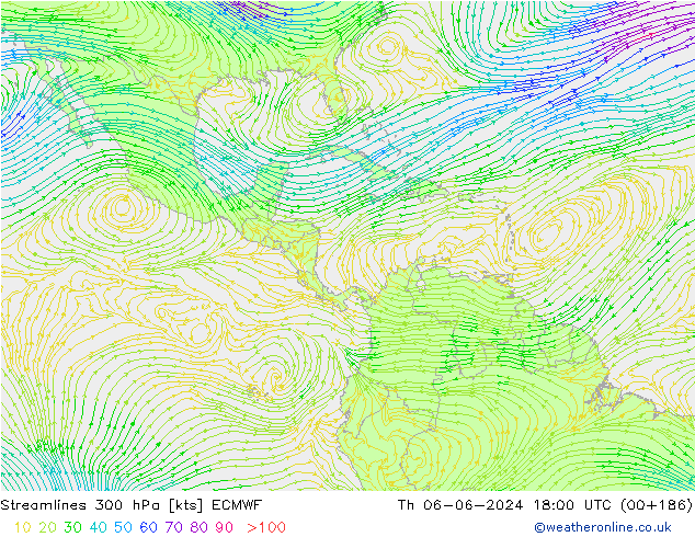 Streamlines 300 hPa ECMWF Th 06.06.2024 18 UTC