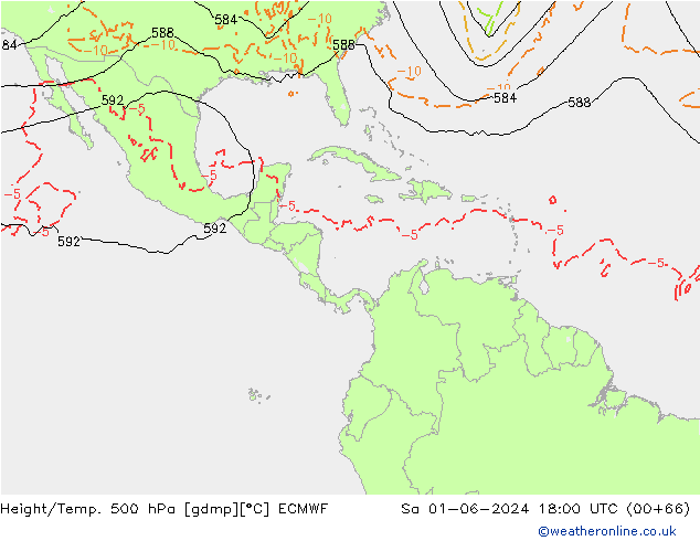 Hoogte/Temp. 500 hPa ECMWF za 01.06.2024 18 UTC
