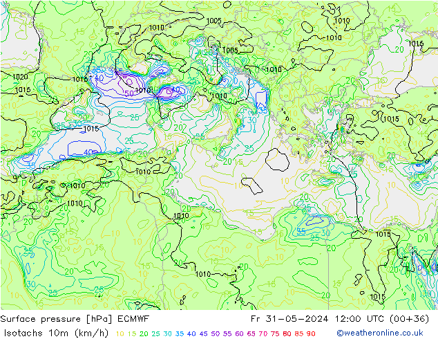 Isotachs (kph) ECMWF пт 31.05.2024 12 UTC