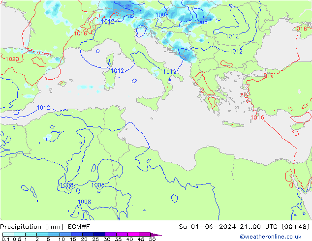Precipitation ECMWF Sa 01.06.2024 00 UTC