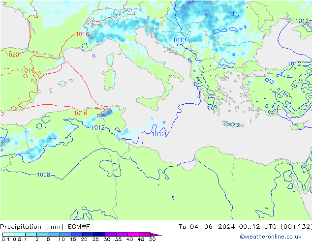 Precipitation ECMWF Tu 04.06.2024 12 UTC