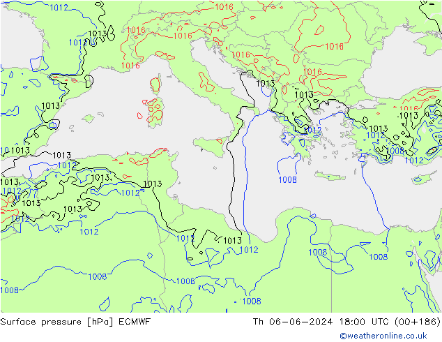 Luchtdruk (Grond) ECMWF do 06.06.2024 18 UTC