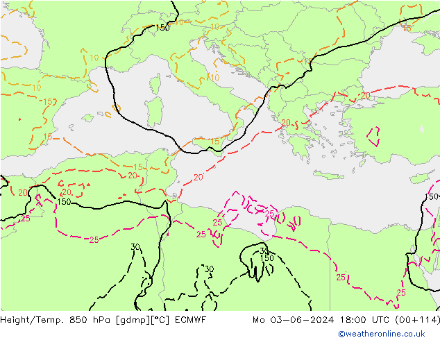 Height/Temp. 850 hPa ECMWF Seg 03.06.2024 18 UTC