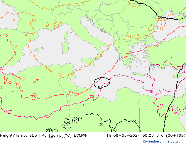 Height/Temp. 850 hPa ECMWF Čt 06.06.2024 00 UTC