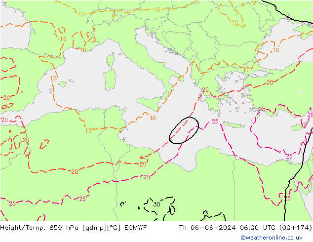 Yükseklik/Sıc. 850 hPa ECMWF Per 06.06.2024 06 UTC