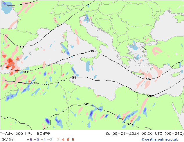 T-Adv. 500 hPa ECMWF So 09.06.2024 00 UTC