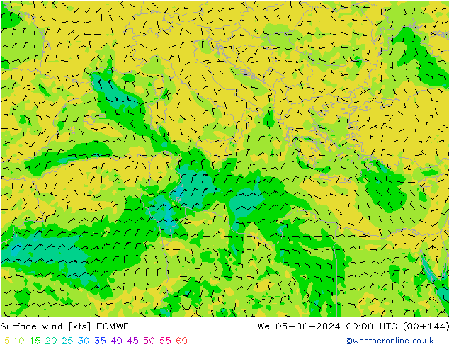 Wind 10 m ECMWF wo 05.06.2024 00 UTC