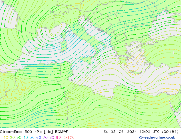 Rüzgar 500 hPa ECMWF Paz 02.06.2024 12 UTC