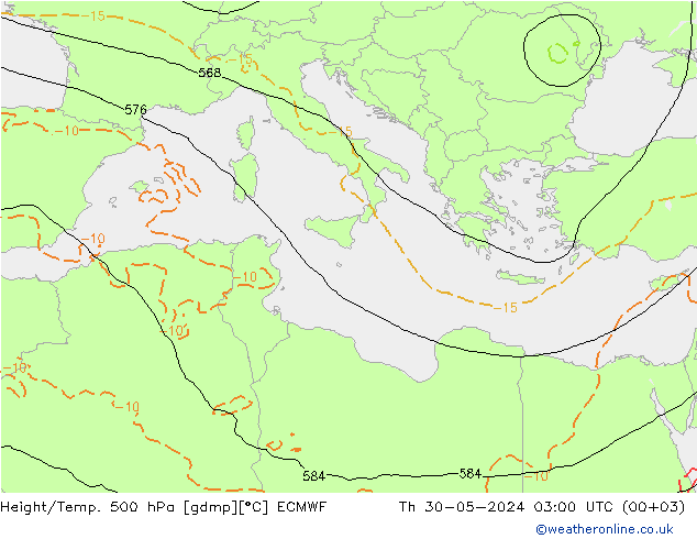 Height/Temp. 500 hPa ECMWF Čt 30.05.2024 03 UTC