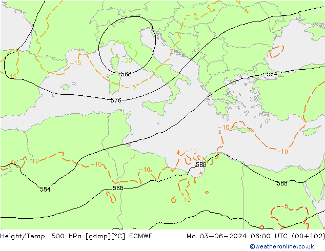 Z500/Rain (+SLP)/Z850 ECMWF пн 03.06.2024 06 UTC