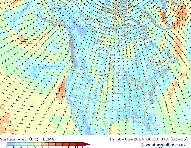 Rüzgar 10 m (bft) ECMWF Per 30.05.2024 06 UTC