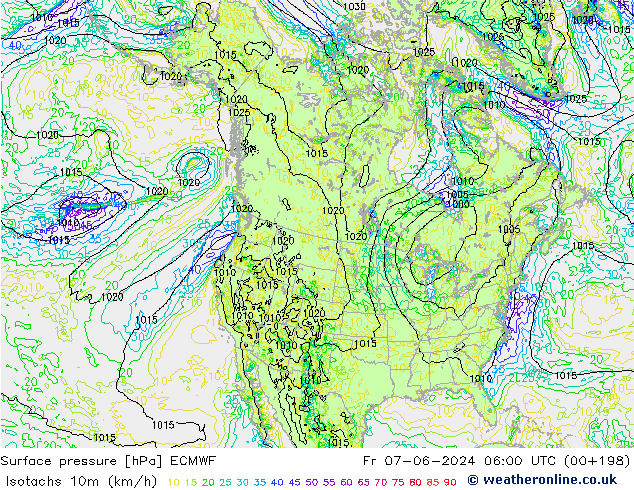 Isotachs (kph) ECMWF Fr 07.06.2024 06 UTC