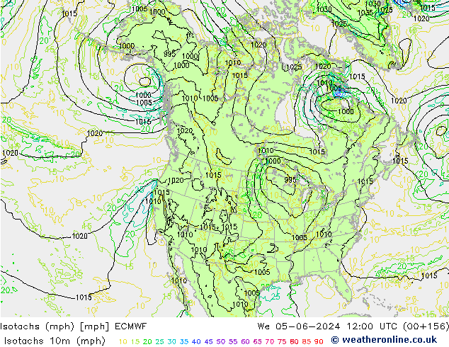 Isotachs (mph) ECMWF Qua 05.06.2024 12 UTC