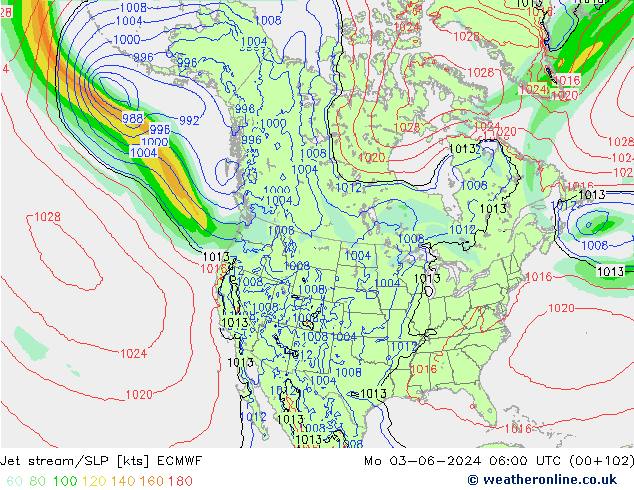 Corriente en chorro ECMWF lun 03.06.2024 06 UTC