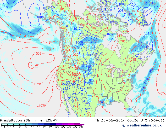 Precipitation (6h) ECMWF Th 30.05.2024 06 UTC