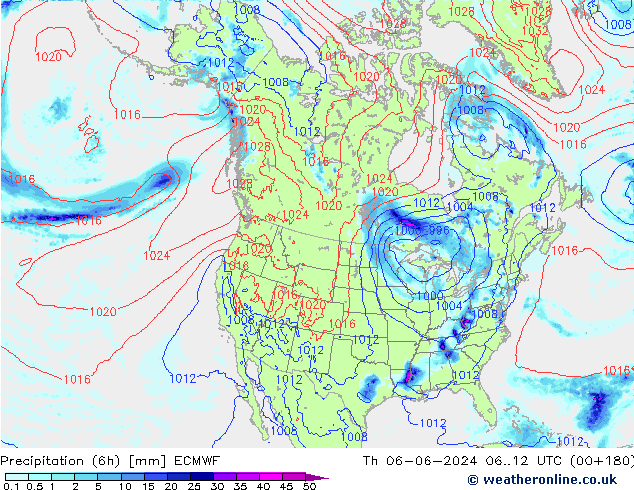 Z500/Rain (+SLP)/Z850 ECMWF Čt 06.06.2024 12 UTC