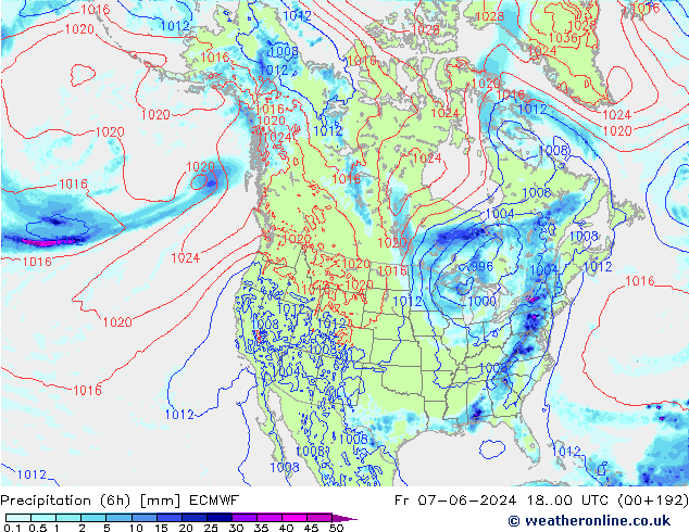 Z500/Rain (+SLP)/Z850 ECMWF пт 07.06.2024 00 UTC