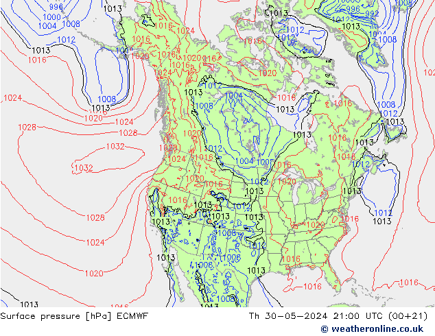 Atmosférický tlak ECMWF Čt 30.05.2024 21 UTC