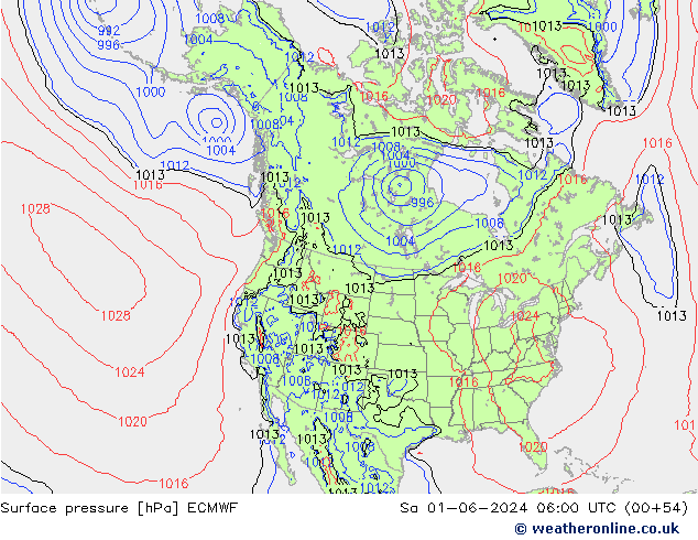 Presión superficial ECMWF sáb 01.06.2024 06 UTC