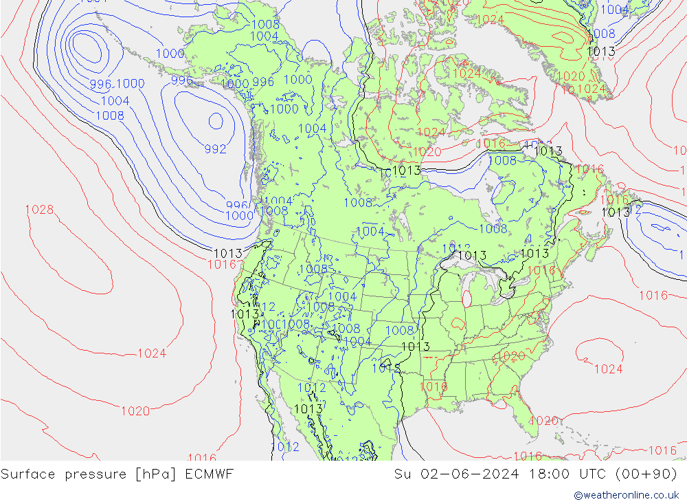 Luchtdruk (Grond) ECMWF zo 02.06.2024 18 UTC