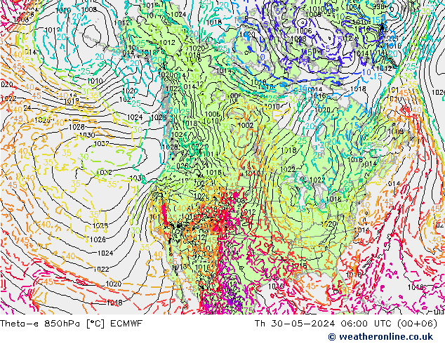 Theta-e 850hPa ECMWF Th 30.05.2024 06 UTC