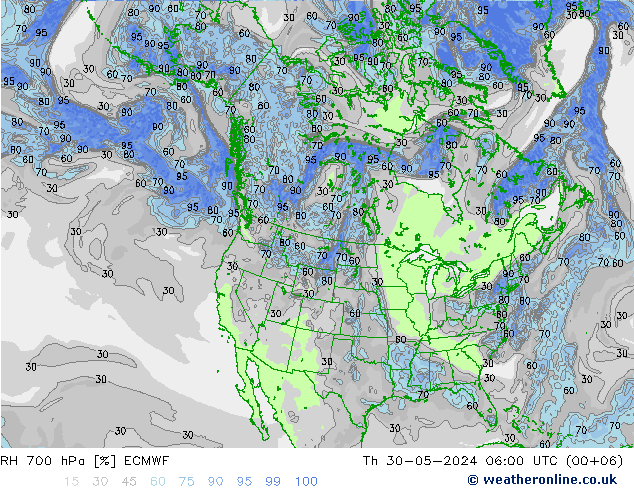 RH 700 hPa ECMWF Th 30.05.2024 06 UTC