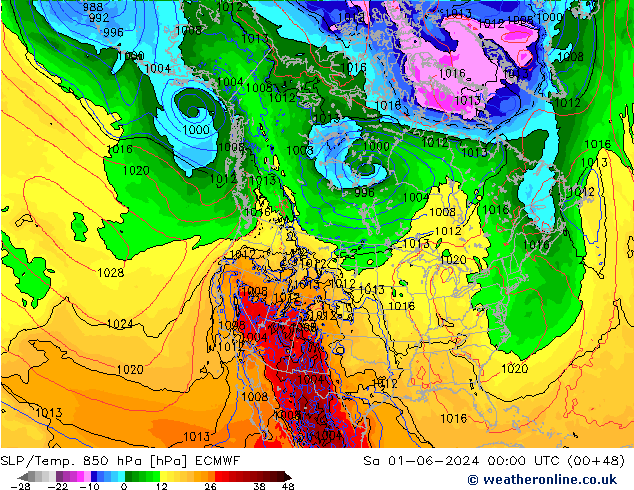 850 hPa Yer Bas./Sıc ECMWF Cts 01.06.2024 00 UTC